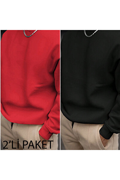 Jakinta Outdoors 2'Lİ ERKEK KADIN OVERSİZE GÜNLÜK RAHAT KALIP BASİC SIFIR YAKA SWEATSHİRT