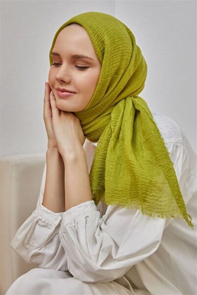 Şalland Bürümcük Lime Rengi Şal (ÜTÜ ISTEMEYEN HAFİF YAPISI, HAVA ALAN ÖZEL DOKUSU GENİŞ EBATLI INCE HASSAS)