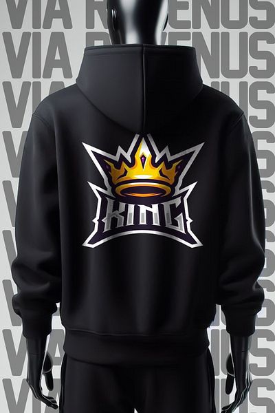 Vordevia Суитшърт с качулка King Black - щампа отпред и отзад, широка шарка с 3 нишки