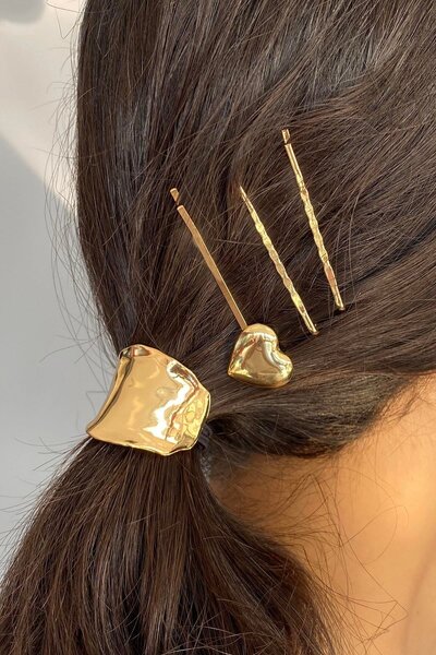 TAKIŞTIR Gold Color Metal Detailed Rubber Buckle and Wire Buckle Set