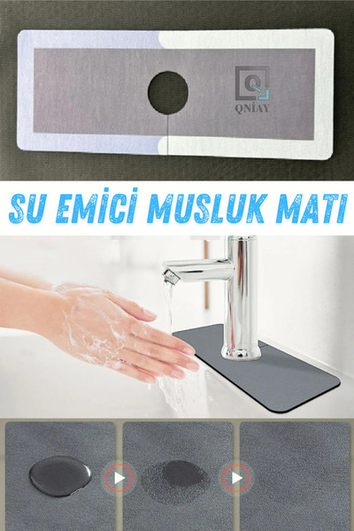 QNİAY Su Emici Su Tutucu Evye Musluk Matı Mutfak Banyo Musluk Ve Lavabo Matı ...