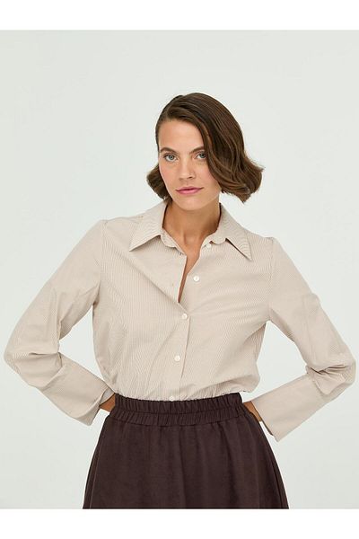 Juste Studio Stripe Pattern Poplin Beige Shirt