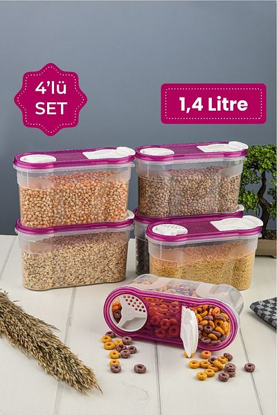 Vienev 4-Piece Erzak Container Set 1400 Ml Eflatun