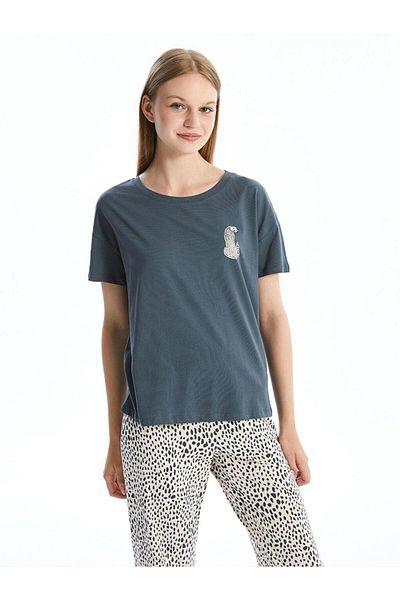 LC Waikiki Crew Neck Printed Short Sleeve Women's Pajamas Top