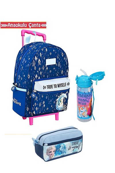 Frozen Elsa Girl's Kindergarten Bag with Squeegee - 2 Compartments, Pencil Case and Water Bottle Set 3-7 Years