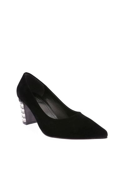 DGN Pantofi cu toc de damă cu vârf ascuțit din piatră de cristal din piele intoarsa neagra 8362621