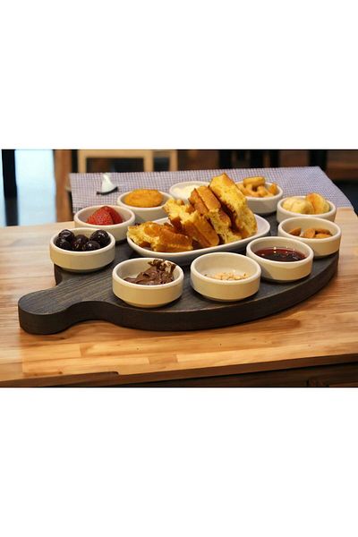 Davi Ahşap طبق تقديم الإفطار من خشب البوق الطبيعي - تصميم 10 أوعية صلصة وأطباق بيضاوية