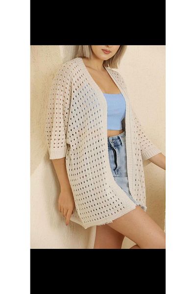 Overbazaar Cardigan de tricotaj fără mărime - perforat și fără nasturi