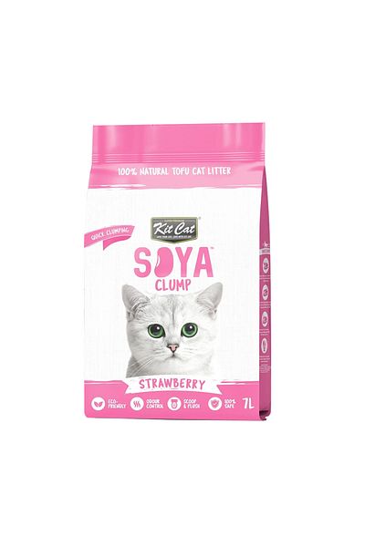 Kit Cat قمامة قطط متكتلة صديقة للبيئة من فول الصويا - برائحة الفراولة، غير سامة، 7 لتر