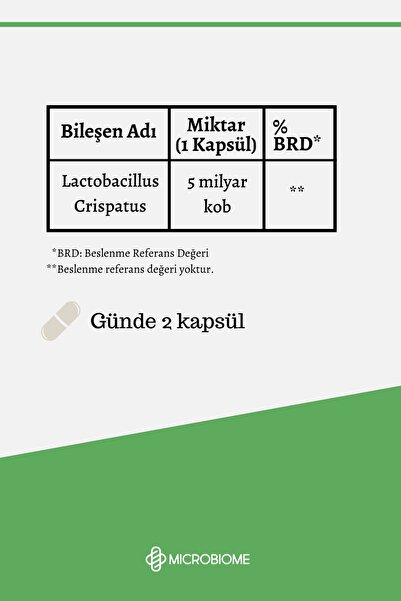 Microbiome Lactobacillus Crispatus 30 Kapsül Probiyotik Probiotic