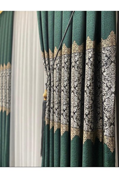 beatiful DAMASK DESIGN VERDE CORTINA FON PLISATĂ BORDA PLISATĂ UNIC -ACCESORIE CU CADOU-