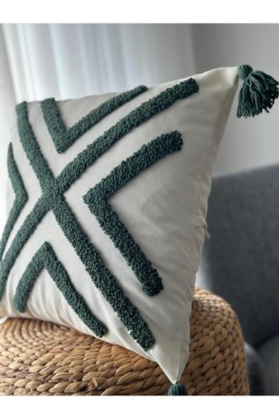 punchatolyem Punch Bohemian Cushion Cover, Handmade, 100% Handcrafted, Ecru, 43x43 cm.