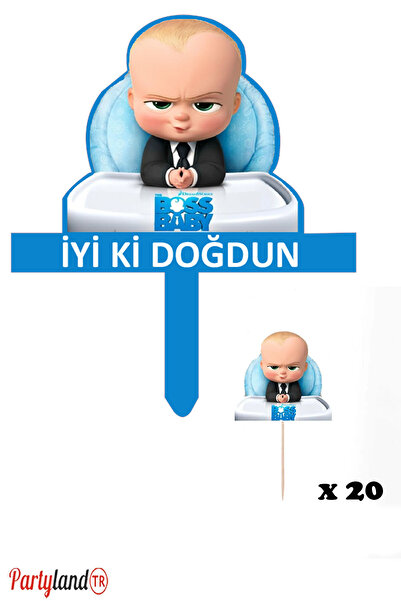 PartylandTR Patron Bebek Baby Boss Temalı Karton Pasta Süsü + 20 Adet Lux Sun...