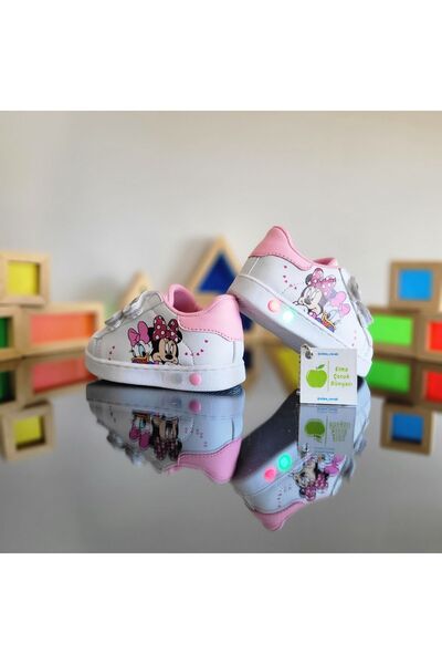 elma bebe Ortopedik Işıklı Minie Mouse Hafif Rahat Yumuşak Esnek İlkadım Kız Çocuk Sneaker Spor Ayakkabı