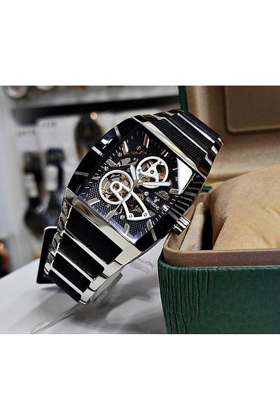 Raymond Silver Black Automatic Men's Wrist Watch