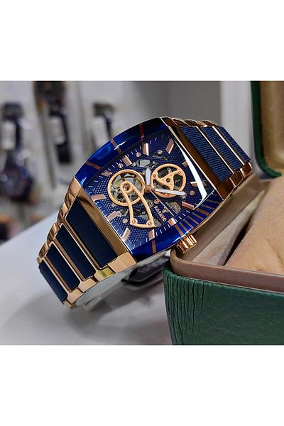 Raymond Men's Automatic Wrist Watch with Dark Blue Corner