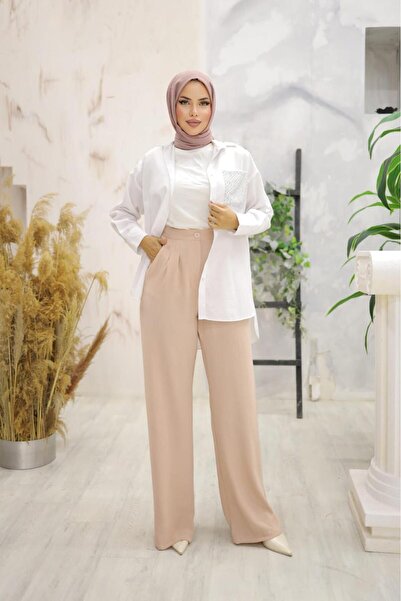 Moda İkra Γυναικείο - Παντελόνι από ύφασμα με ελαστική μέση