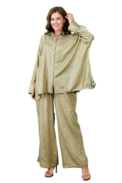 WOMAN VISION Viscose Women's Double Set - Coral Pattern, Shirt and Trousers with Leaves