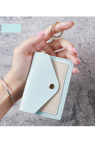 Defnella Blue Two Compartment Credit Card Holder Wallet with Keychain