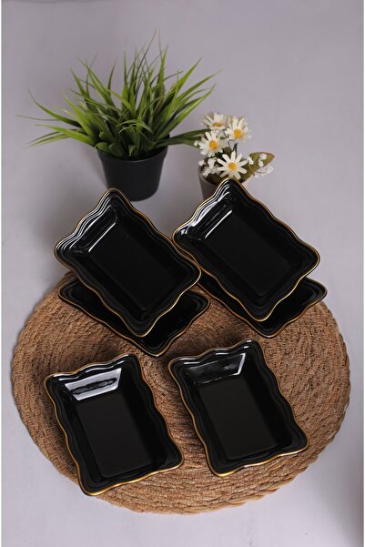 FBE HOME Yaldızlı Serenat Çerezlik, Sunumluk, Kahvaltılık 6 Adet Siyah Renk