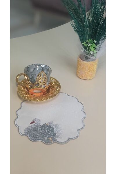 Altın Çeyiz Tekstil Kokteyl Kahve Yanı Kuğulu Pullu Gri Sunumluk Peçetesi 6'lı