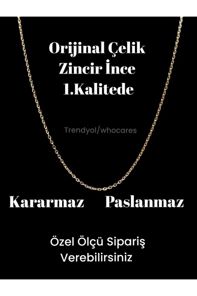 whocares Kadın Çelik Zincir İnce Zarif Paslanmaz Kararmaz Gold Renk 60 cm