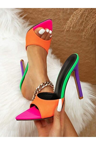 trendyes BİCANA MODEL - MULTICOLOR HEELED SLIPPERS