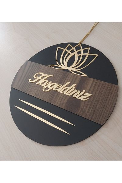 HeiN Lotus Patterned Welcome Written Mirrored Plexiglass Wooden Door Ornament
