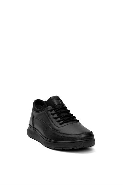 Ayakkabı Fuarı Elit SLFR959 - Ανδρικά μαύρα παπούτσια casual από γνήσιο δέρμα