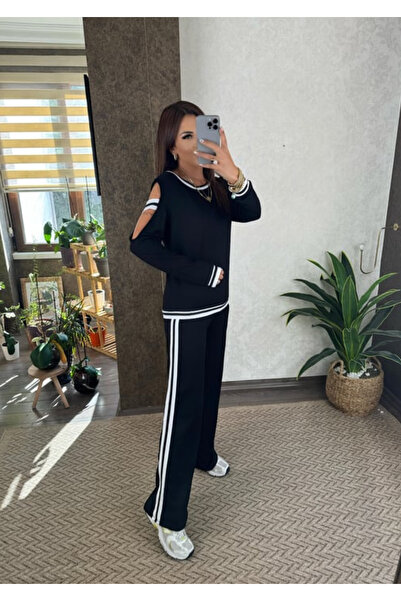 JANES بدلة نسائية مضلعة مزدوجة للموسم الجديد - تفاصيل أكمام قطنية ممشطة، مريحة