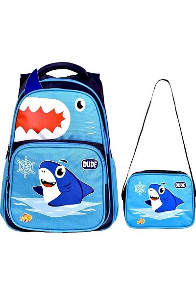 Alanç Gift Imprimare personalizată cu rechin - Rucsac ortopedic pentru școală primară și cutie de prânz pentru băieți