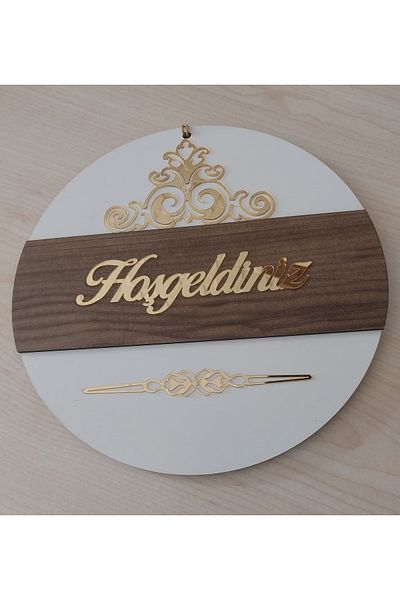 HeiN Patterned Welcome Written Mirrored Plexiglass Wooden Door Ornament