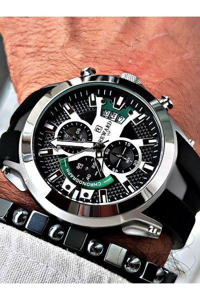 Reward Men's Sports Black Silicone Wristwatch and Bracelet Gift Set