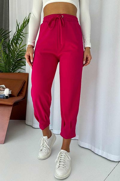 Mine Tan Butik Fuchsia Crepe Women's Trousers - Leg Collar and Eyelet Detail