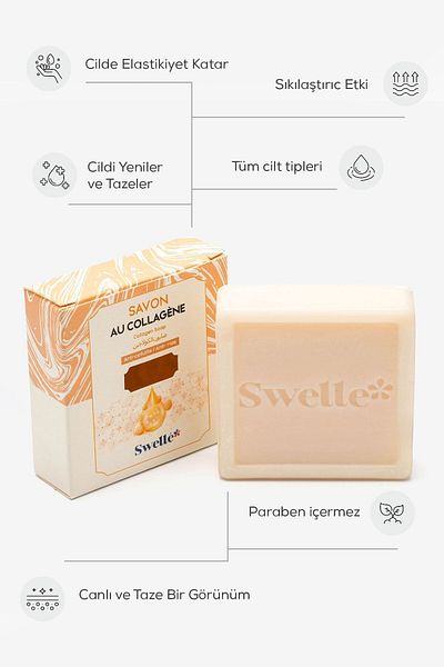 SWELLE صابون العناية بالبشرة والجمال المدعم بالكولاجين، طبيعي وعضوي ومناسب للبشرة الحساسة