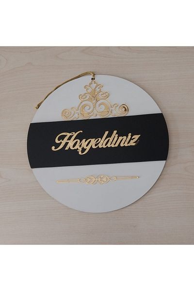 HeiN Patterned Welcome Written Mirrored Plexiglass Wooden Door Ornament