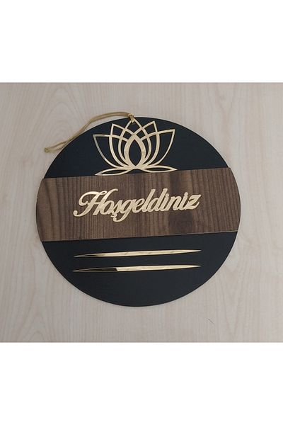 HeiN Lotus Patterned Welcome Written Mirrored Plexiglass Wooden Door Ornament