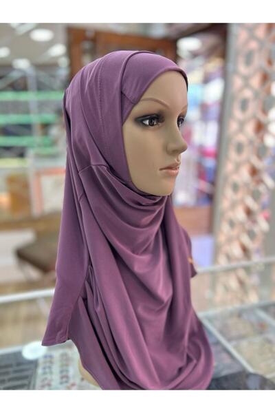 Firdevs Practical Scarf with Bonnet, Non-Slip, Ready-To-Wear Shawl, Turban, Hijab, Dark Lilac