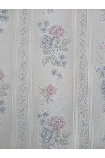 KMS HOME Mavi ve Gül Kurusu Çiçekli Silinebilir Duvar Kağıdı(kabartmalıdır)5m2