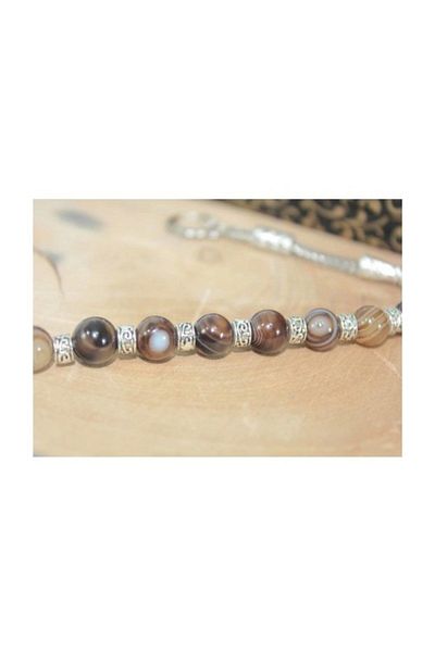 RD EKOAVM 8 mm Veined Agate Zaza Rosary Moon Star Tipped Zaza Rosary Rdt2405