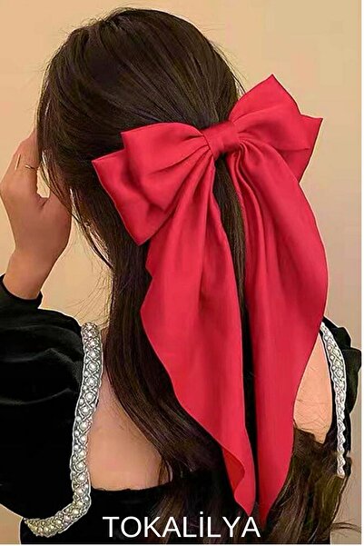 TOKALİLYA Kadın Saten Kırmızı Büyük Boy Otomatik Klips Toka