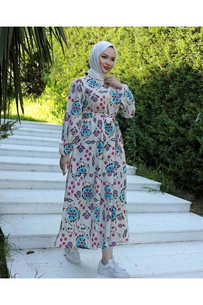 CELT Rochie de in fucsia - cu imprimeu floral și curea