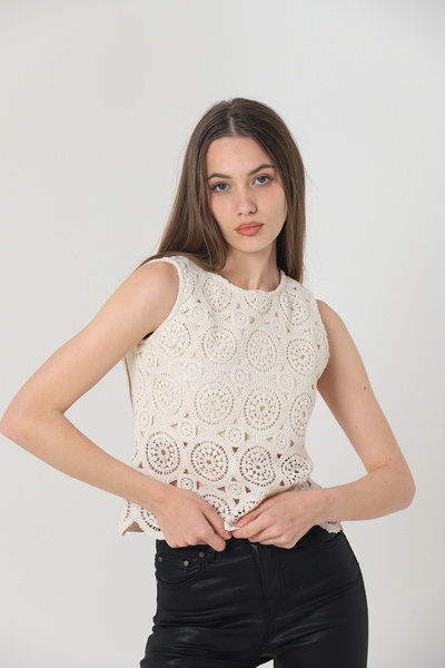 Miss Allos Round Neck Lace Knitwear Women's Sweater