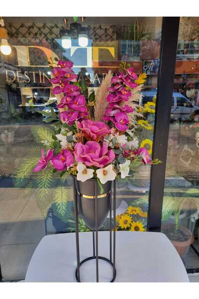 Destina Tasarım 120 cm Ayaklı Metal Vazolu Yapay Çiçek  Aranjman Ev dekorasyo...