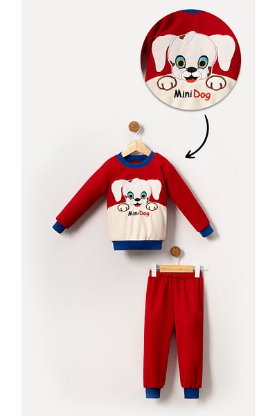 Bubito Red Mini Dog Fleece Winter Suit for Baby Boy and Child - with Dog Image
