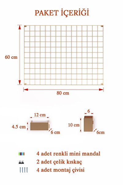 Catchme 60x80 Full Aksesuarlı Metal Fotoğraf Askısı Tel Pano Gold
