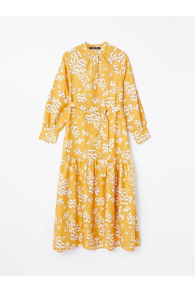 LC Waikiki LCW - Women's Long Sleeve Dress with Magnifying Collar Print