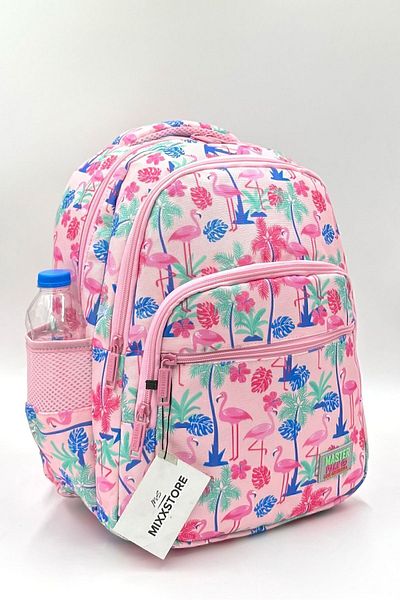 ms mixxstore Rucsac roz pentru școală primară pentru fete cu model Flamingo - cu suport pentru spate și suport pentru stilou