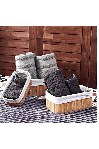 Keyfi Sepet BAMBOO 3-PIECE BASKET BATHROOM BASKET KITCHEN BASKET