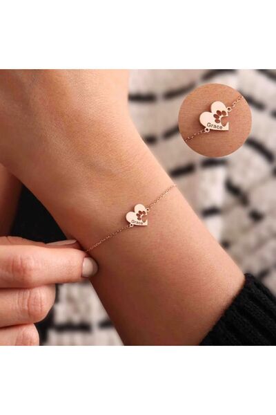 Rachel Silver 925 Ayar Gümüş Kişiye Özel İsimli Kedi Patisi Bileklik